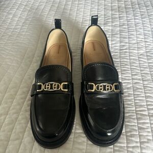 Sam Edelman Black and Gold Christy Loafers